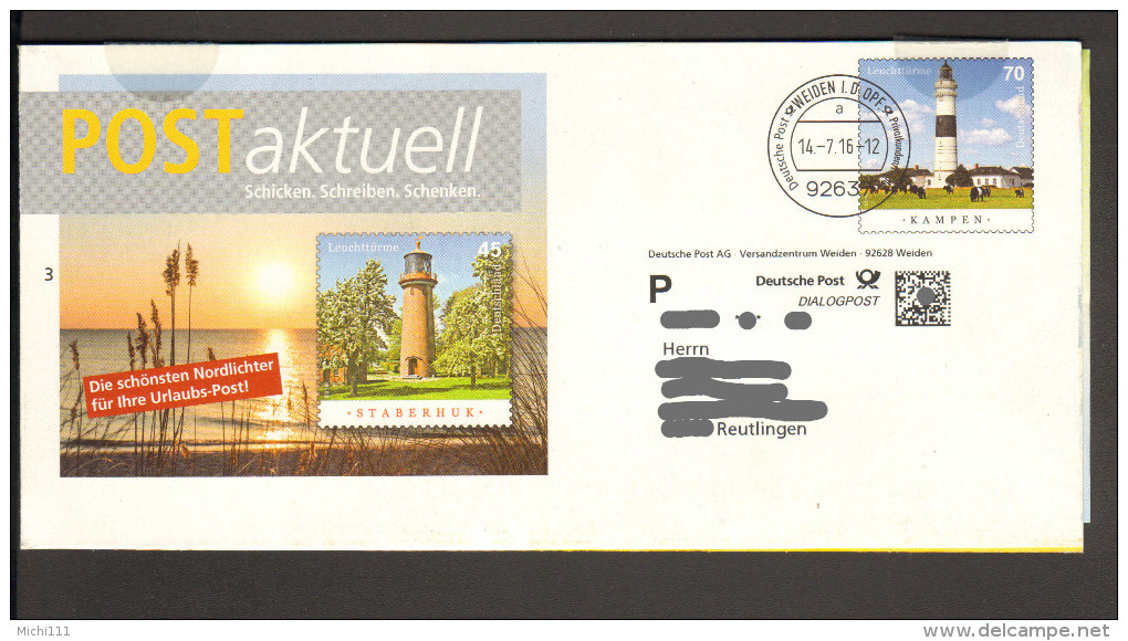 BRD Plusbrief Philatelie 2016 Der Deutschen Post 70 Pfg.Wertstempel Leuchtturm "Kampen" - Briefomslagen - Ongebruikt