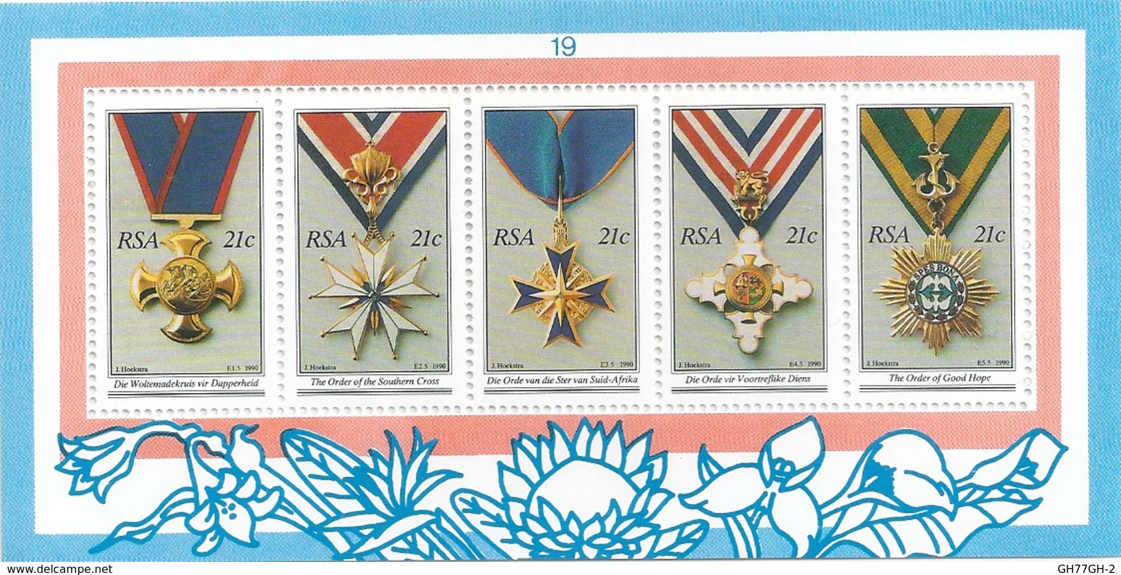 5 STAMPS REPUBLIC OF SOUTH AFRICA NATIONAL ORDERS 1990 -RSA 21C- - Ungebraucht