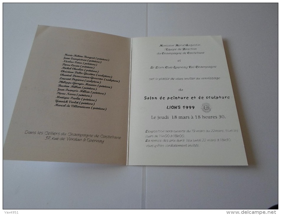 N CHAMPAGNE DE CASTELLANE EPERNAY VERNISSAGE PEINTURE SCULPTURE  LIONS 1999 18 MARS - Autres & Non Classés