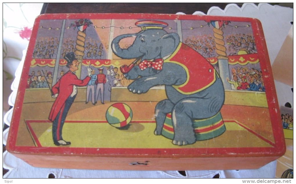 Boite De 15 Cubes Bois   " Le Cirque " 4 Planches + Couvercle Recto & Verso  Éléphants , Clowns Boite Bois - Toy Memorabilia