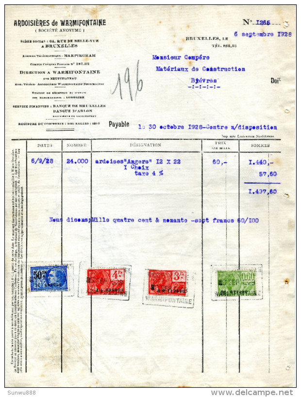 Ardoisières De Warmifontaine (1928, 24000 Ardoises, Timbres Taxe) - 1900 – 1949