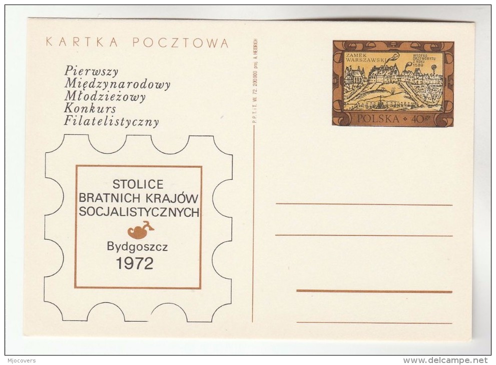 1972 POLAND Postal STATIONERY CARD Illus SOCIALIST CAPITALS, CASTLE WARSAW  1582 WOODCUT ART  Stamps Cover - Entiers Postaux