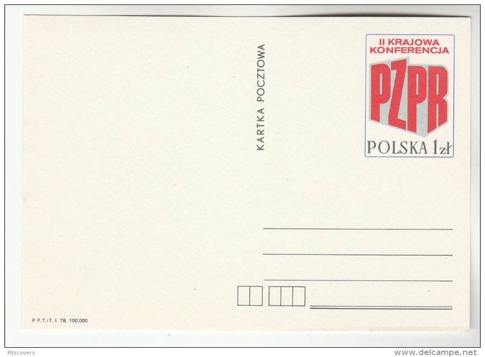 1978 POLAND Postal STATIONERY Card PZPR NATIONAL CONFERENCE Cover Stamps - Stamped Stationery