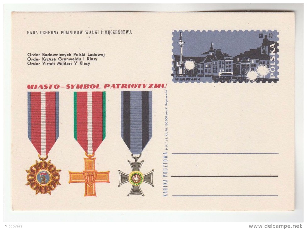 1970 POLAND Postal STATIONERY CARD Illus POLISH MEDALS, PATROTISM , WARSAW Cover Stamps Medal - Stamped Stationery