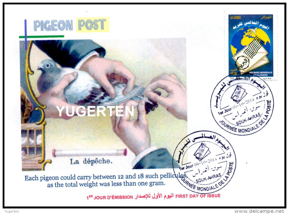 ALJERIJE 2014 - FDC - Postal Services Transportation - Pigeon Post - Taube Paloma Piccione Duif Pombo - Post