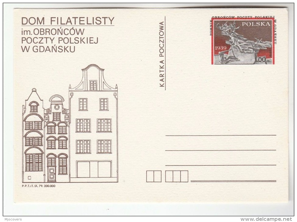 1979 POLAND Postal STATIONERY CARD DOM FILATELISY Illus 1939 POLISH POST DEFENDERS MONUMENT GDANSK Wwii Cover Stamps - WW2