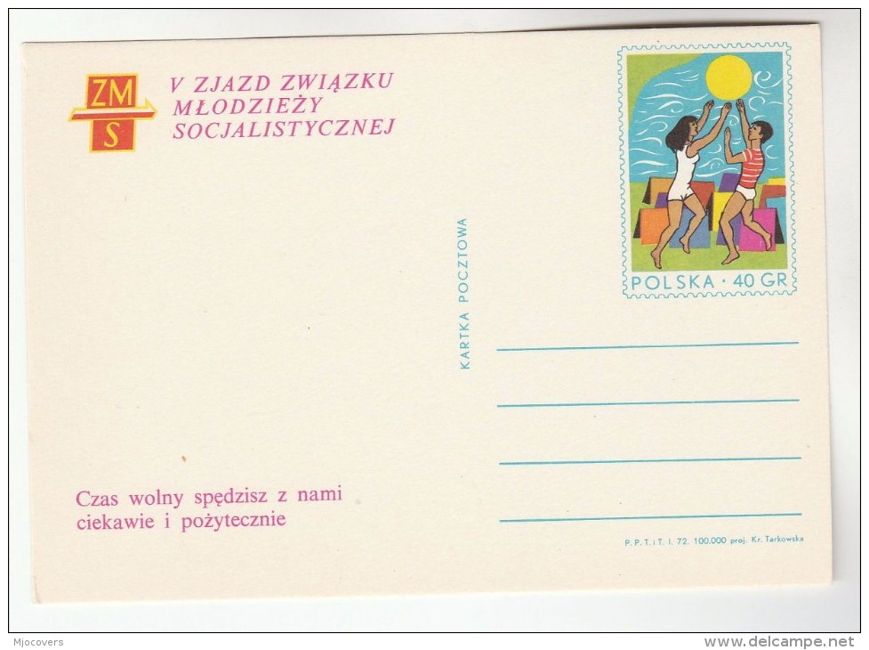 1972 POLAND Postal STATIONERY CARD Illus ZMS SOCIAST YOUTH UNION , SPEND FREE TIME WITH,  Cover Stamps - Stamped Stationery