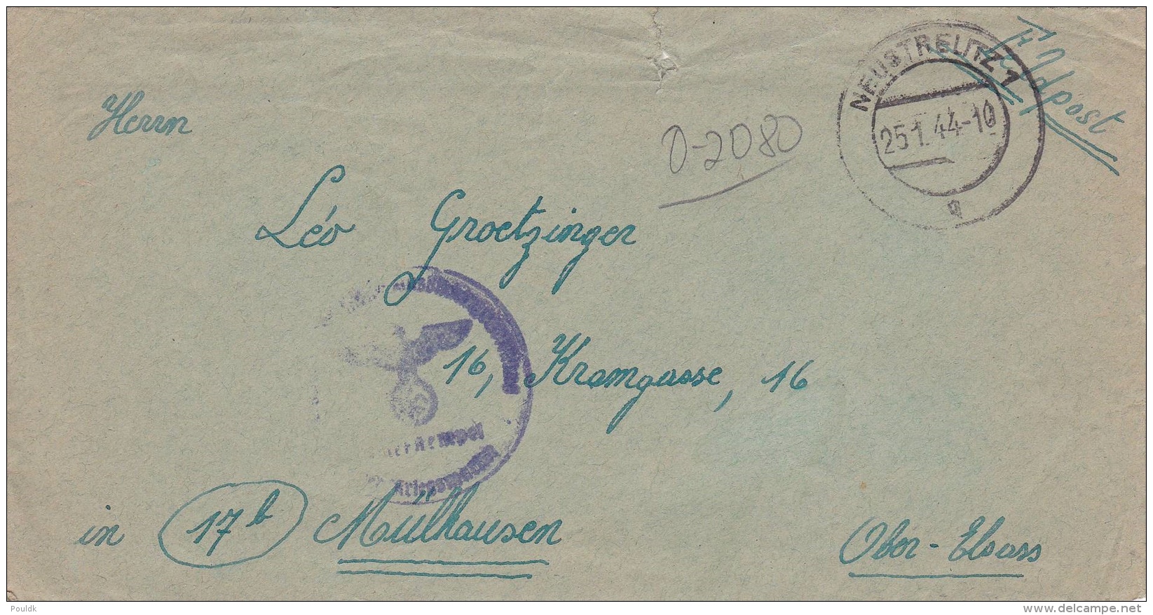 Feldpost WW2: 3./1. S.M.A. In Neustrelitz P/m Neustrelitz 25.1.1944 - Letter Inside  (G60-77) - Militaria