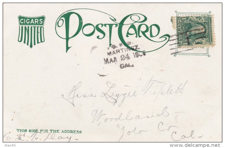 St Patricks Day Erin Go Bragh Harp 1906 Year Date, C1900s Vintage Postcard RFD Cancel Postmark Martinez CA - Saint-Patrick's Day