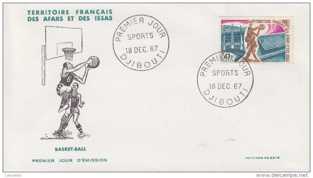 Enveloppe  FDC  1er  Jour  TERRITOIRE  FRANCAIS   Des   AFARS  Et  ISSAS    Basket Ball   1967 - Andere & Zonder Classificatie