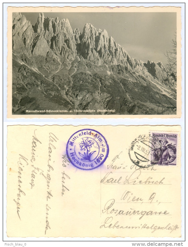 AK Salzburg 5505 Mühlbach Am Hochkönig Bei Bischofshofen Manndlwand Schneeklamm Törlwiesköpfe 1951 Pongau Mittelfeldalm - Mühlbach Am Hochkönig