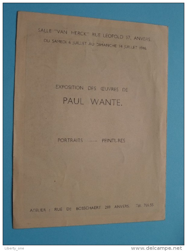 Expo Des Oeuvres De PAUL WANTE Portraits Peintures - Anno 1946 ( Atelier ANVERS ) ( Details - Zie Foto's ) ! - Autres & Non Classés