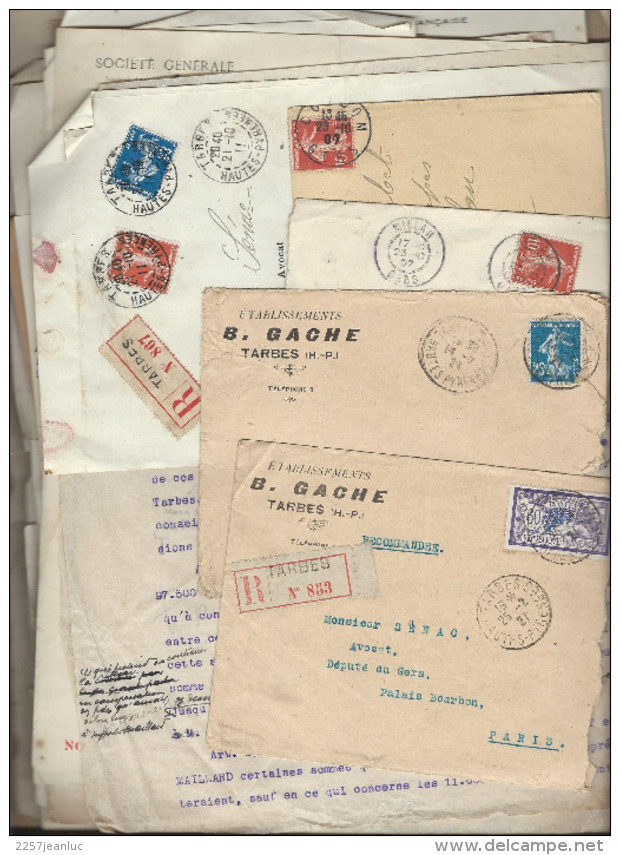 Rare Lot - Tribunal  DP 65 & 32   Affaire B Gache à Tarbes   Dont Timbre 60c Merson Sur Lettre Recommandée - Bills Of Exchange