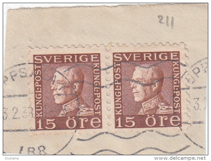 Svezia  1929/36 - Frammeno Con 2 Stamps  In Coppia Yt 211 - Briefe U. Dokumente