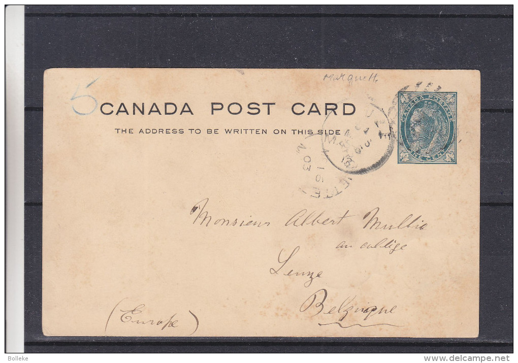 Canada - Carte Postale De 1903 - Entier Postal - Oblitération Marquette - Expédié Vers La Belgique - Cachet De Liège - Cartas & Documentos