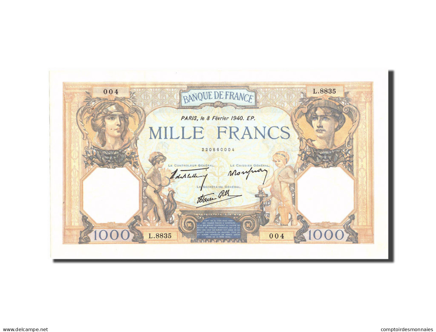 Billet, France, 1000 Francs, 1 000 F 1927-1940 ''Cérès Et Mercure'', 1940 - 1 000 F 1927-1940 ''Cérès Et Mercure''