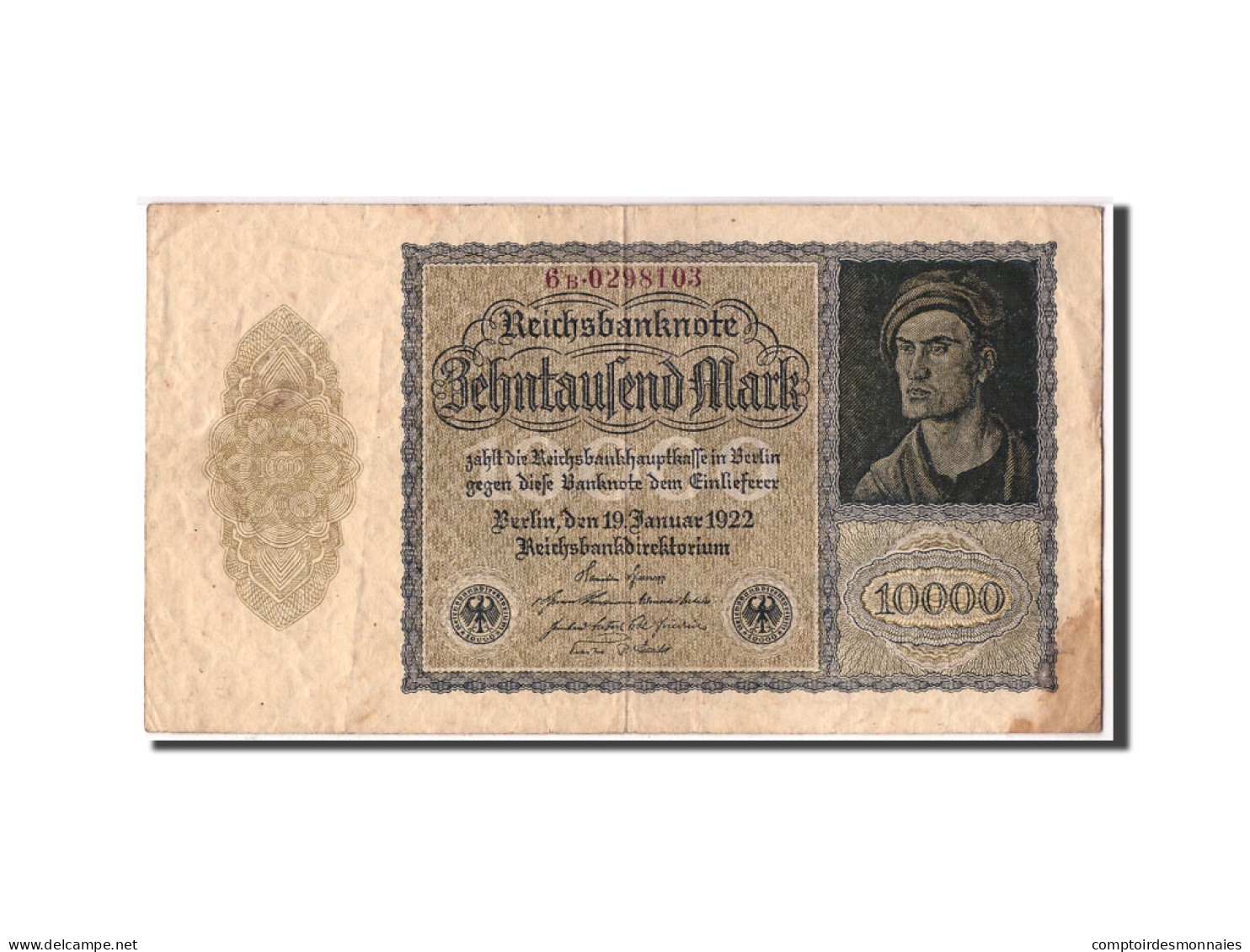 Billet, Allemagne, 10,000 Mark, 1922, 1922-01-19, KM:71, B+ - 10000 Mark