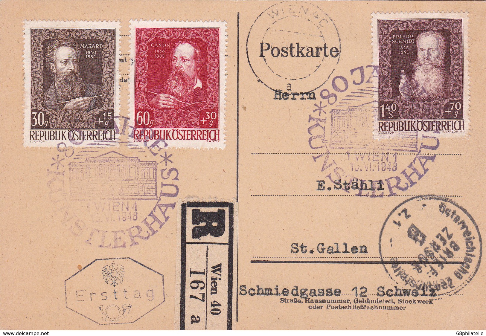 AUTRICHE 1948 FDC CARTE EN RECOMMANDE DE WIEN CENSUREE  AVEC CACHET ARRIVEE - Lettres & Documents