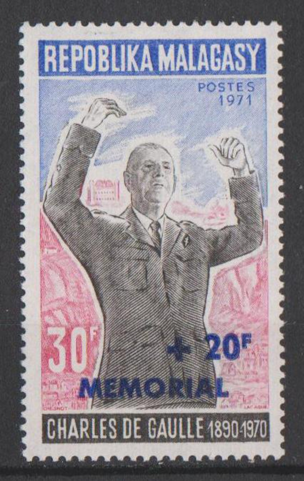 Madagascar 1971  N° YT 489 N* MH Général De Gaulle - Madagascar (1960-...)