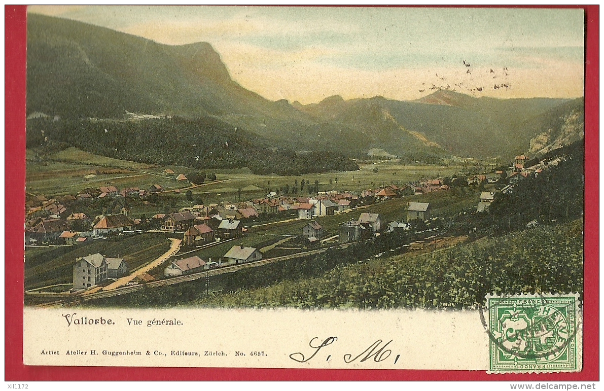 FIL-25  Vallorbe, Vue Générale. Cachet Frontal 1905. Tampon "Timbre Au Dos". Précurseur. - Vallorbe