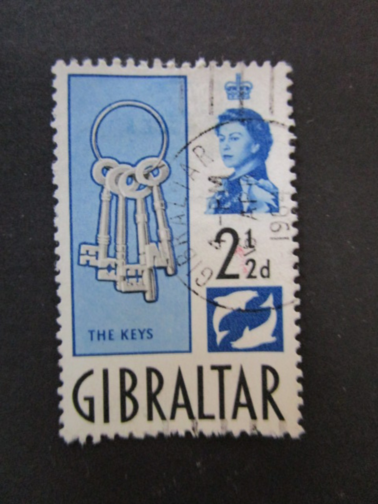 Giblaltar. 1960. Yvert N° 148 Ob. Reine Elisabeth II. Clés De Gibraltar. Faune. Poisson. Marsouins. - Gibraltar