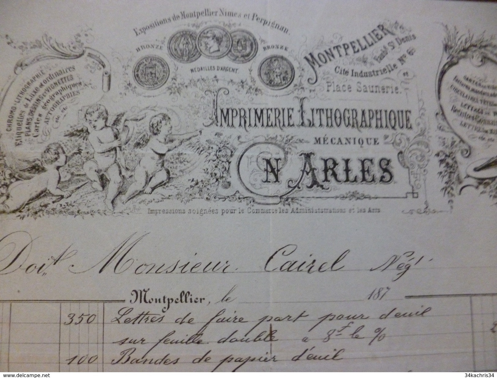 Facture Illustrée Montpellier 1876 N.Arles Imprimerie Lithographique - 1800 – 1899