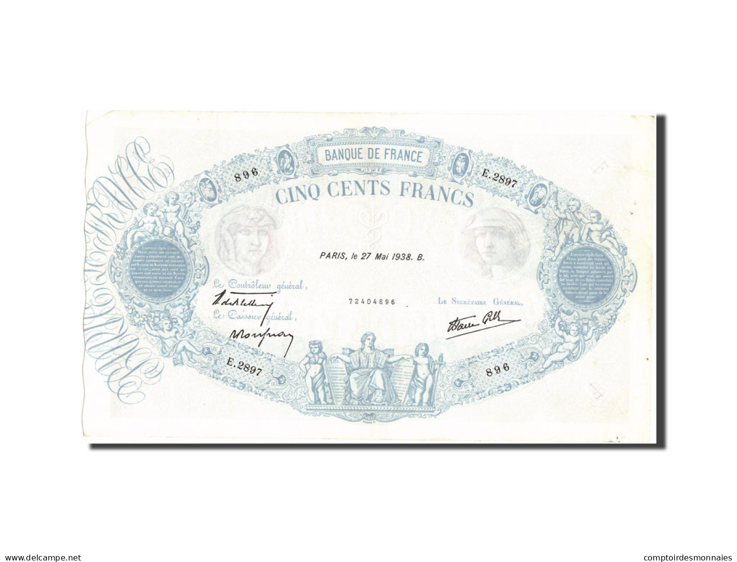 Billet, France, 500 Francs, 500 F 1888-1940 ''Bleu Et Rose'', 1938, 1938-05-27 - 500 F 1888-1940 ''Bleu Et Rose''