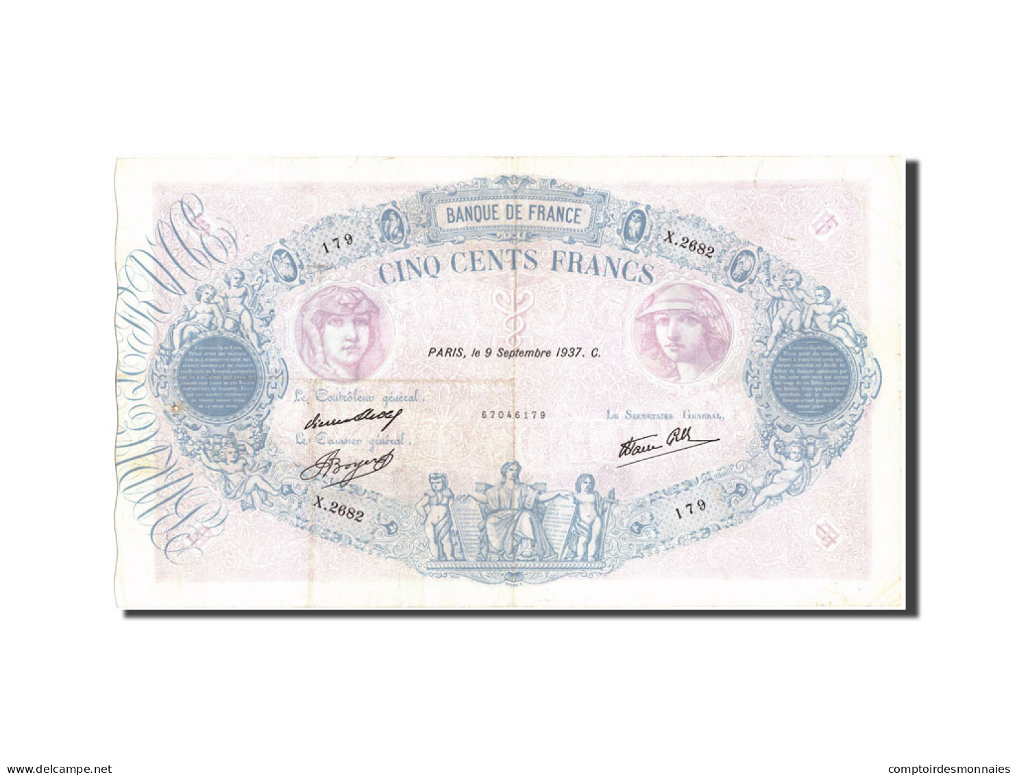 Billet, France, 500 Francs, 500 F 1888-1940 ''Bleu Et Rose'', 1937, 1937-09-09 - 500 F 1888-1940 ''Bleu Et Rose''