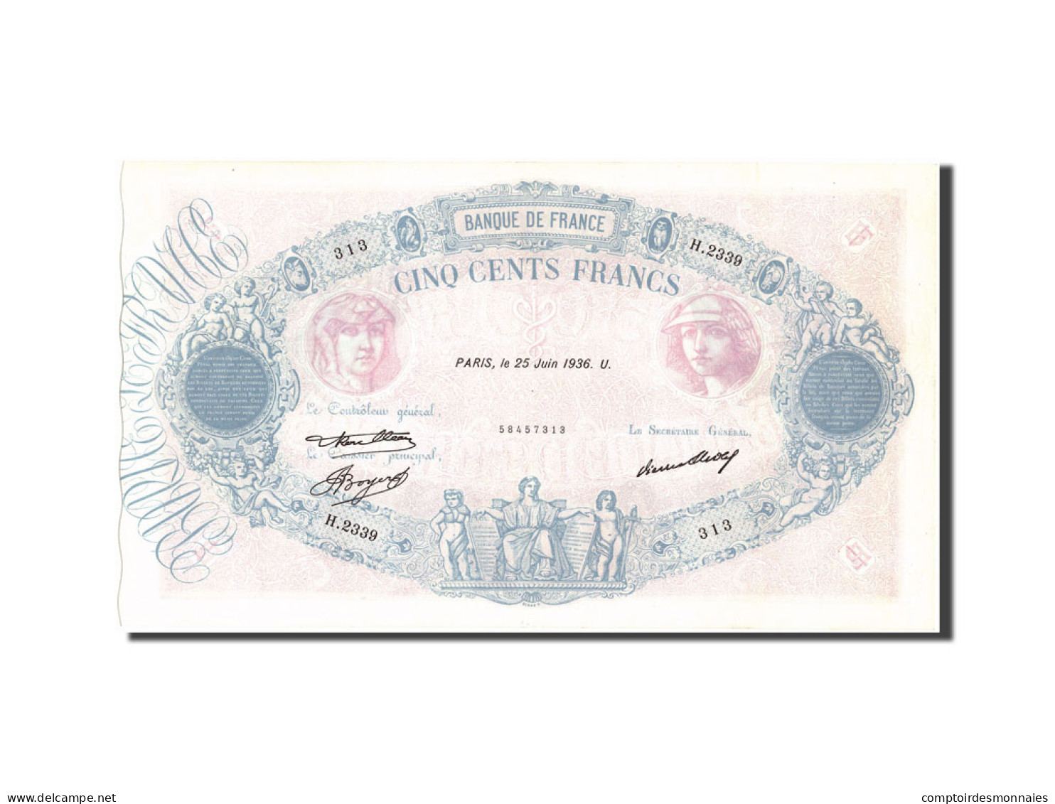 Billet, France, 500 Francs, 500 F 1888-1940 ''Bleu Et Rose'', 1936, 1936-06-25 - 500 F 1888-1940 ''Bleu Et Rose''