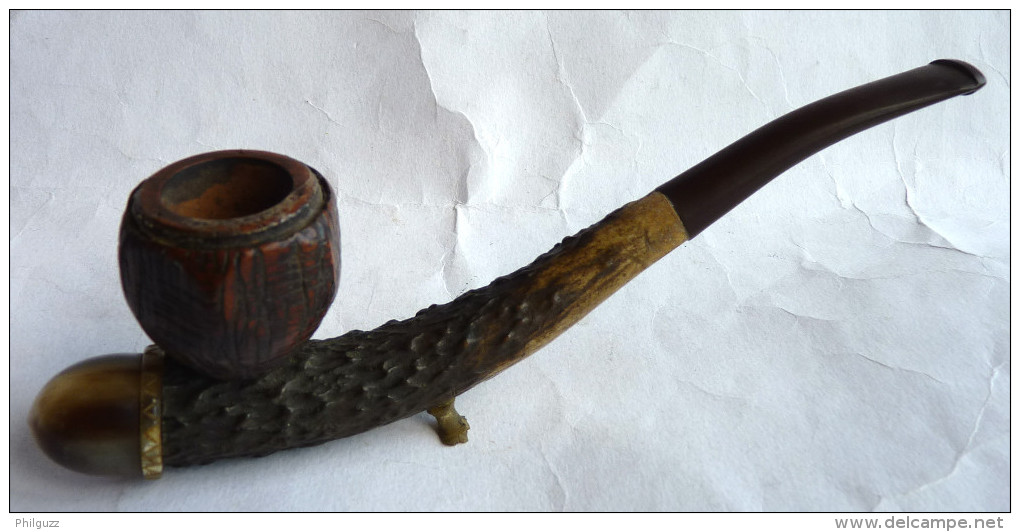 JOLIE PIPE DE COLLECTION Vieille Bruyère ? Et Corne De Chèvres - Pipes En Bruyère