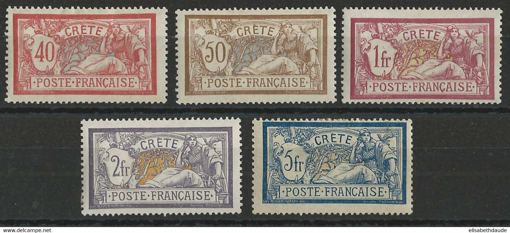 CRETE - 1902 - YVERT N°11/15 * MH - COTE = 187 EUR. - MERSON - Unused Stamps