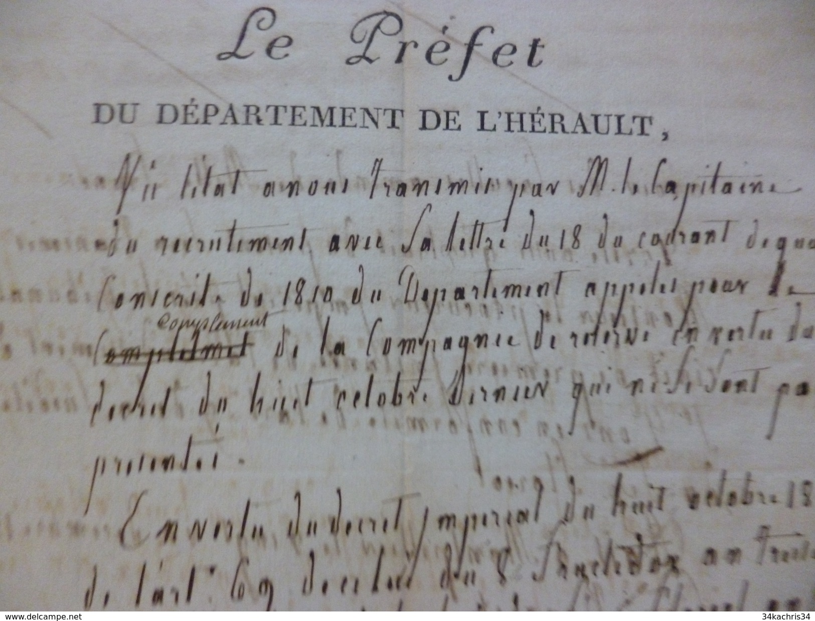 Extrait Préfet De L'hérault Condamnation D'A. Cros D'Agnes Conscrit Réfractaire Arrondissement De Saint Pons - Historische Documenten