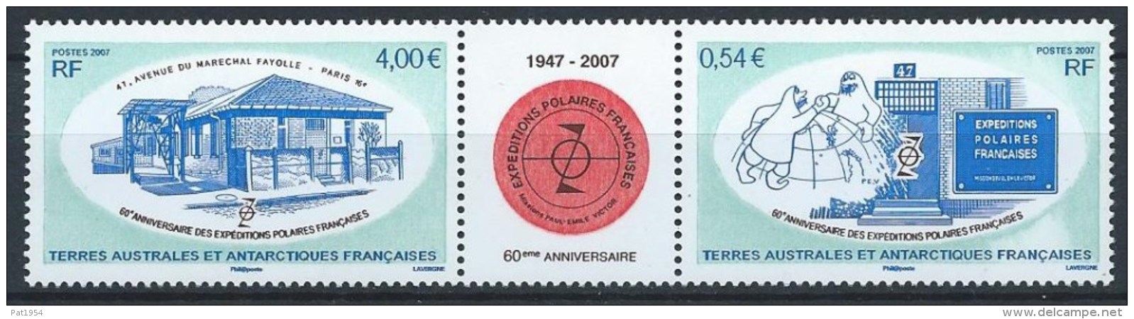 TAAF Neuf N° 459/460 Triptique De 2007 60 Ans D'expéditions Polaires - Unused Stamps