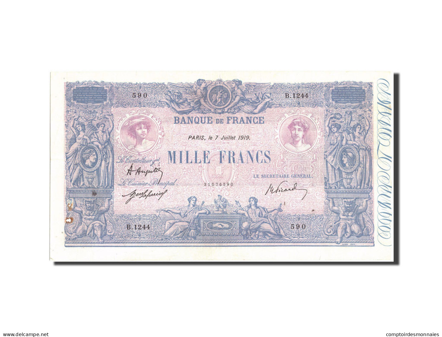 Billet, France, 1000 Francs, 1 000 F 1889-1926 ''Bleu Et Rose'', 1919 - 1 000 F 1889-1926 ''Bleu Et Rose''