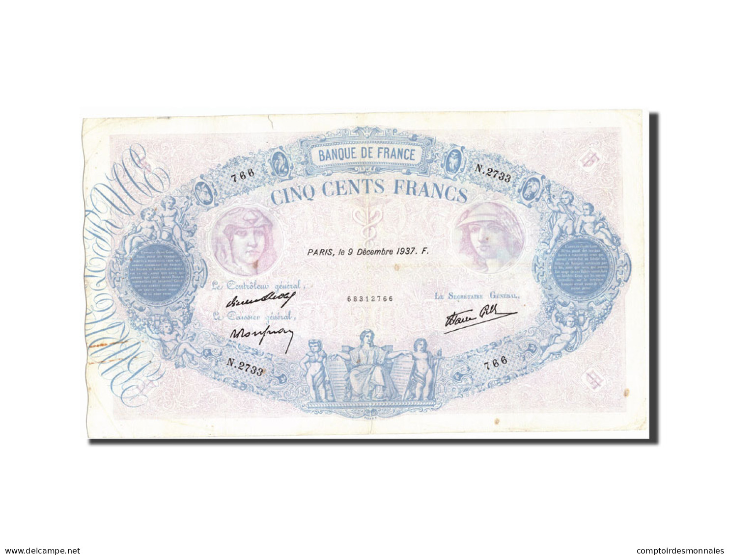 Billet, France, 500 Francs, 500 F 1888-1940 ''Bleu Et Rose'', 1937, 1937-12-09 - 500 F 1888-1940 ''Bleu Et Rose''