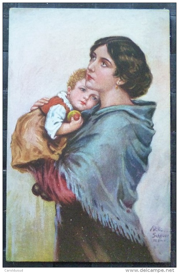 RARE Cpa LITHO Chromo A.R.&.C 125  Illustrateur WILLI SCHEUERMANN PORTRAIT FEMME ET ENFANT BEBE DANS LES BRAS - Scheuermann, Willi