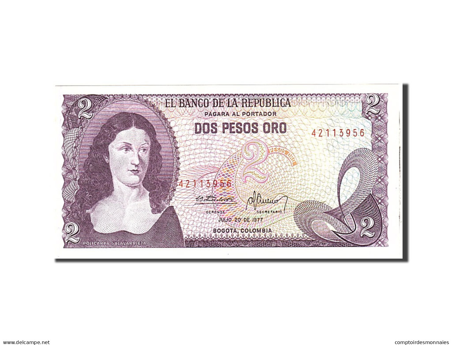 Billet, Colombie, 2 Pesos Oro, 1977, 1977-07-20, KM:413b, NEUF - Colombia