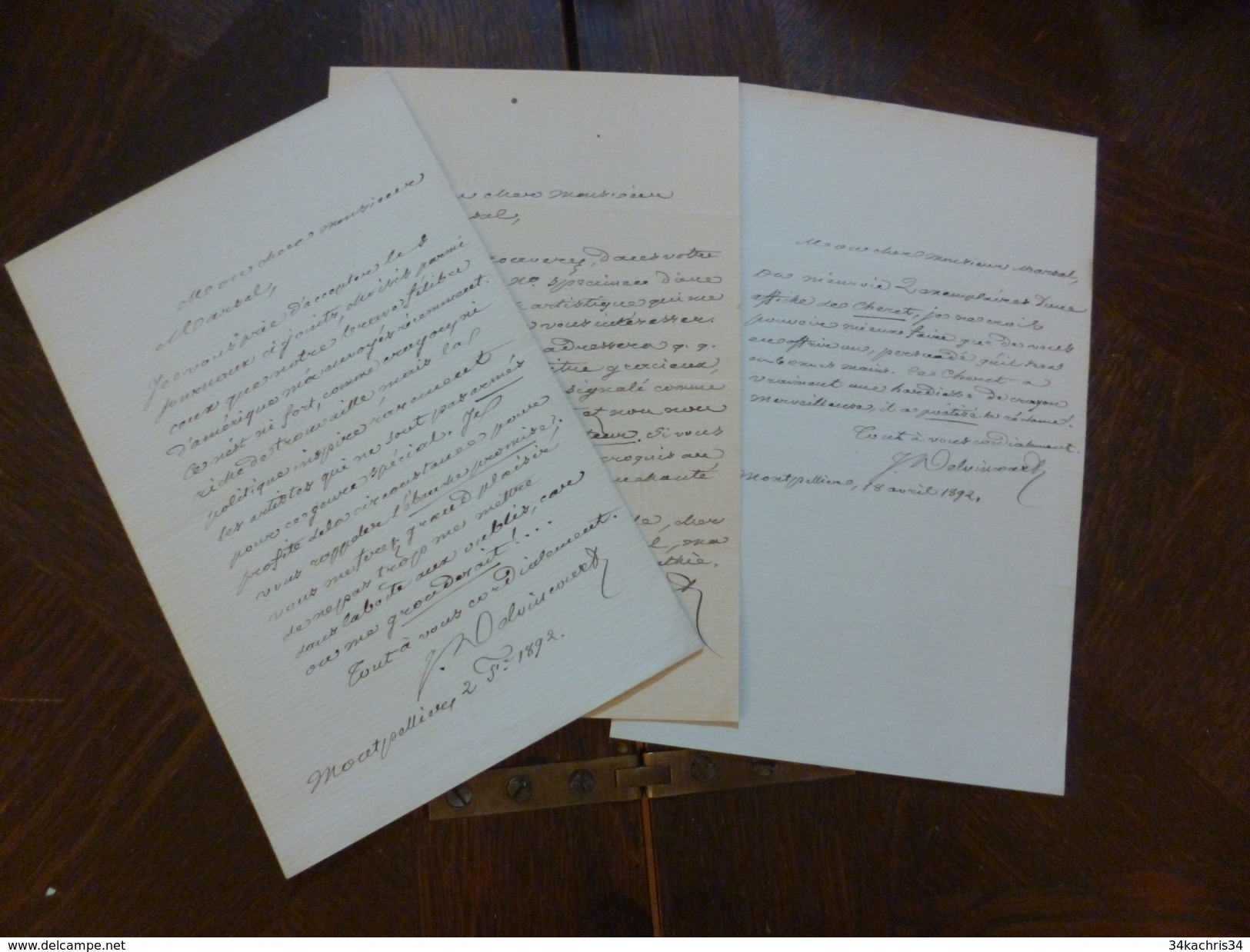 3 Lettres De Delvincourt à Edouard Marsal Peintre Félibrige De Montpellier Dont Propos Sur Cheret1888 Et 1892 ! - Décrets & Lois