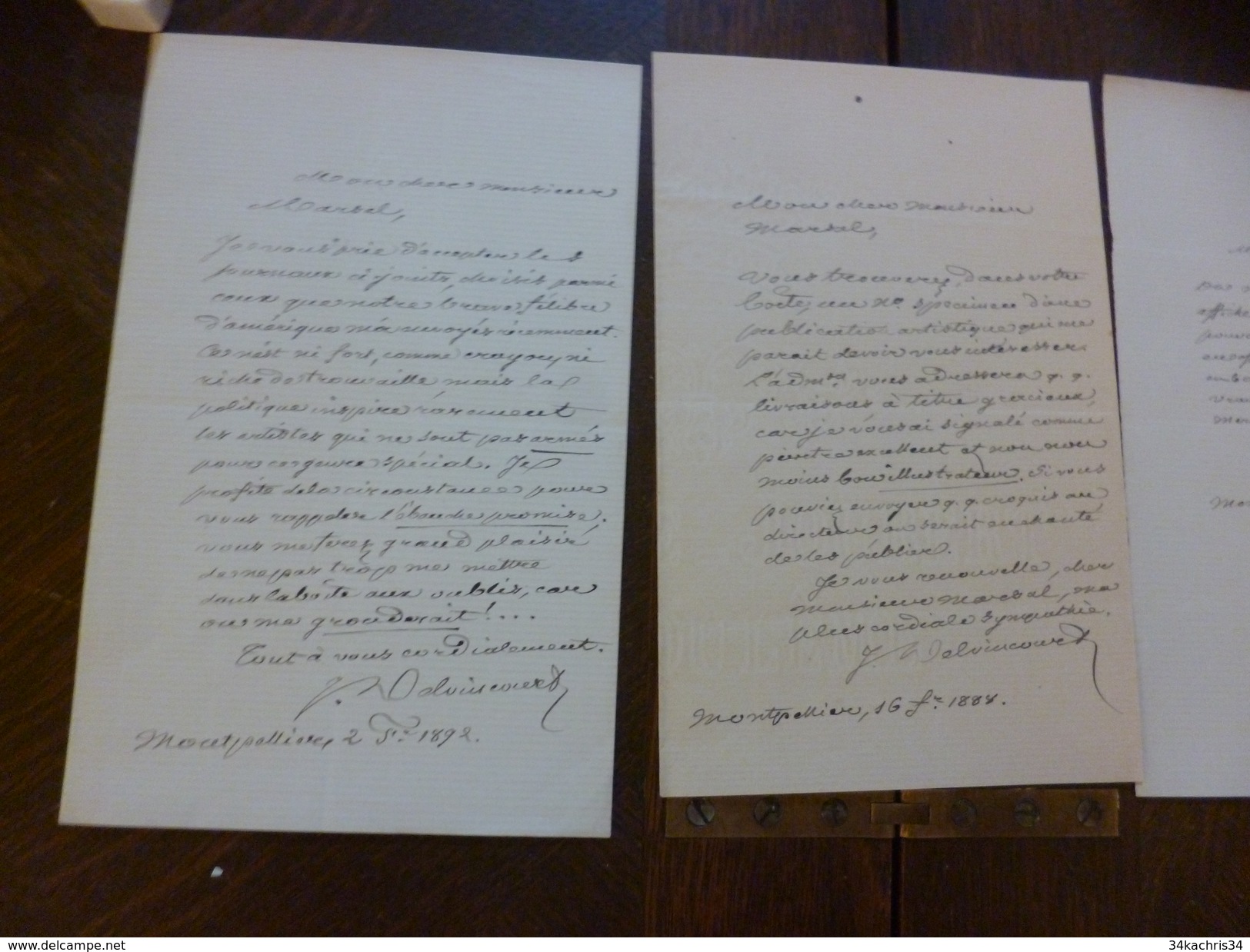 3 Lettres De Delvincourt à Edouard Marsal Peintre Félibrige De Montpellier Dont Propos Sur Cheret1888 Et 1892 ! - Décrets & Lois