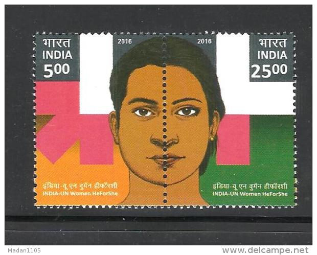 INDIA, 2016,  UN Women Solidarity Movement For Gender Equality He For She, Set 2v Serenant, MNH, (**) - Unused Stamps
