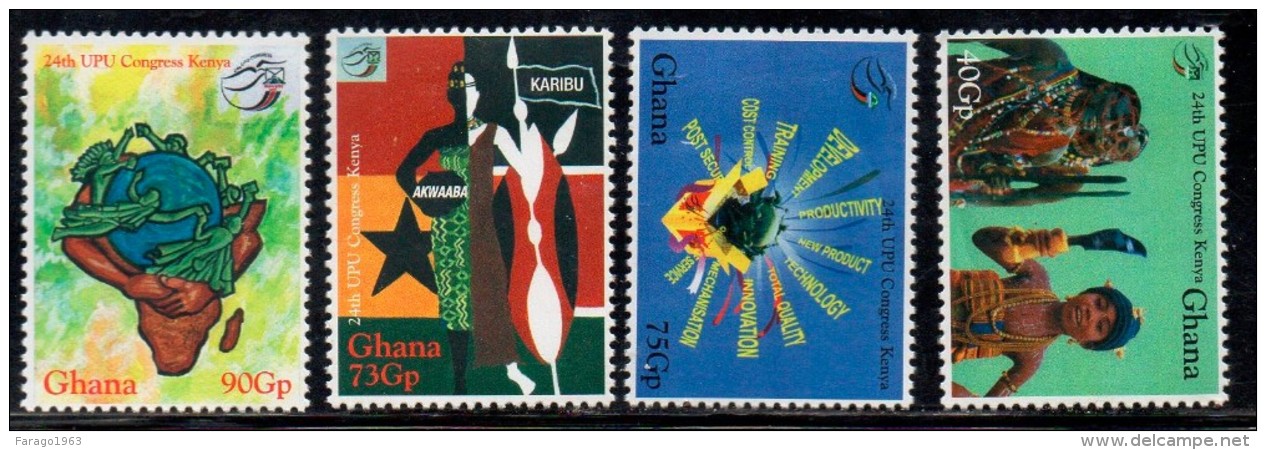 2007 Ghana  UPU Congress In Kenya Ceremonial Costumes Flags Complete Set Of 4 & Souvenir Sheet  MNH - Ghana (1957-...)