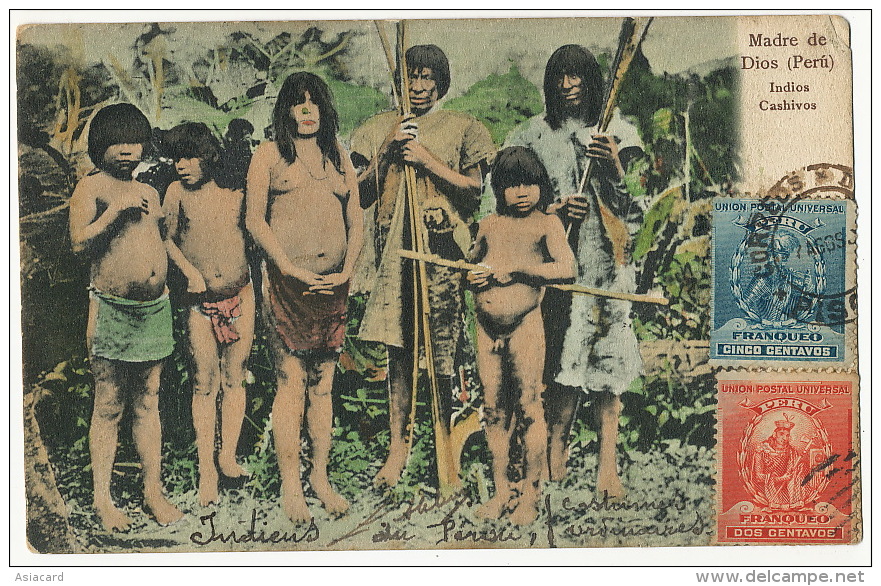 Madre De Dios Peru Indios Cashivos Nude Girl And Boys With Bow Archery Used From Pisco Callao - Pérou