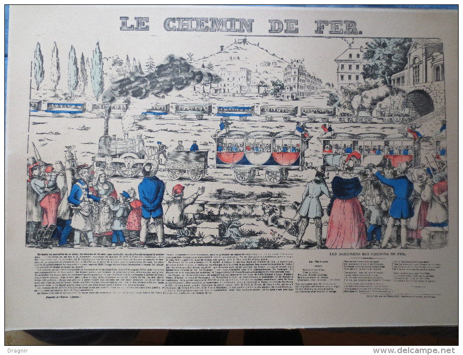 Imagerie D'Epinal - Le Chemin De Fer - XIXeme - Lithographie Colorisée Main - Pellerin - Signé CR - - Ferrocarril