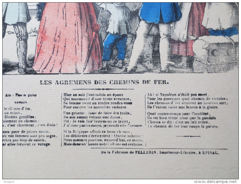 Imagerie D'Epinal - Le Chemin De Fer - XIXeme - Lithographie Colorisée Main - Pellerin - Signé CR - - Ferrocarril