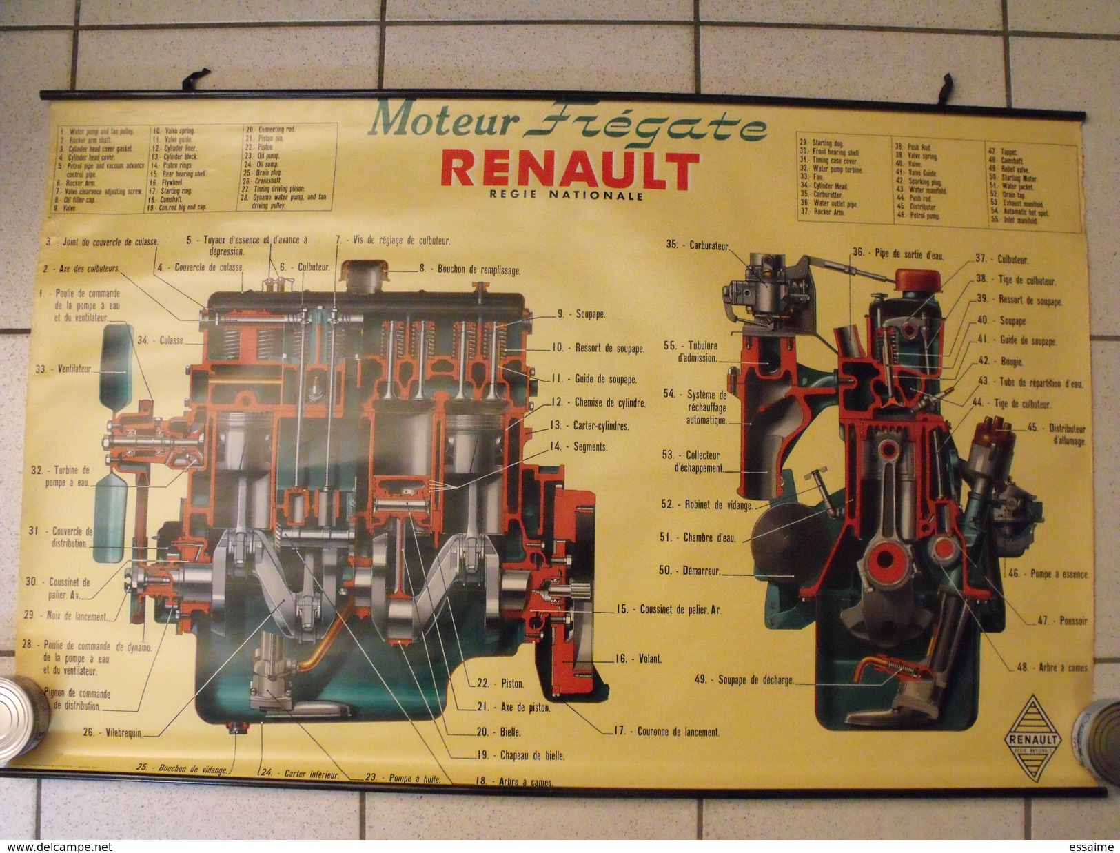 Affiche De Garage. Moteur Frégate Renault Régie Nationale. Vers 1955. Bon état - Affiches