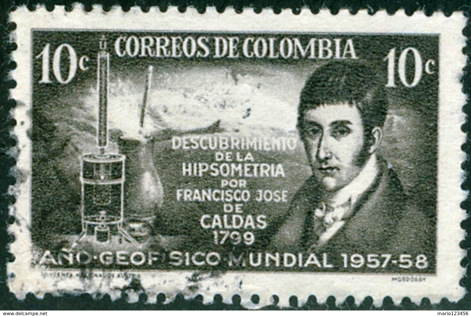 COLOMBIA, 1958, COMMEMORATIVO, FRANCISCO JOSE DE CALDAS, FRANCOBOLLO USATO, Scott 680 - Kolumbien