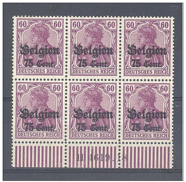 Belgien / België / Belgique  Michel #  21 B **   6-er Block  Mit HAN H  4619.18   Geprüft - Besetzungen 1914-18