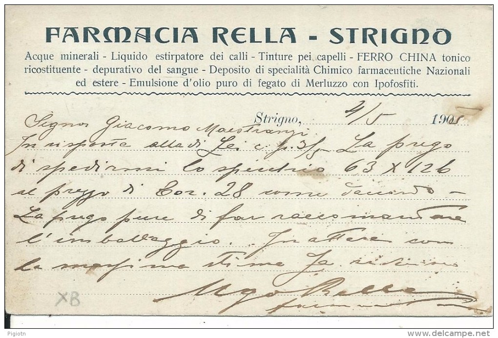 GIL934 - STRIGNO - FARMACIA RELLA - TRENTO - FORMATO PICCOLO - VIAGGIATA 1905 - Altri & Non Classificati