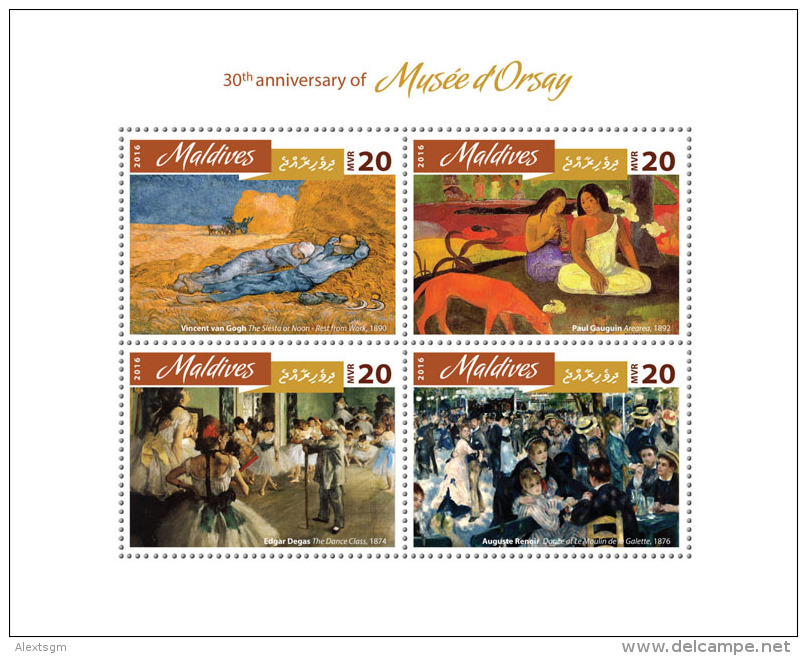 MALDIVES 2016 - M. D'Orsay: Gogen, Van Gogh, Degas, Renoir. Official Issue - Impressionismus