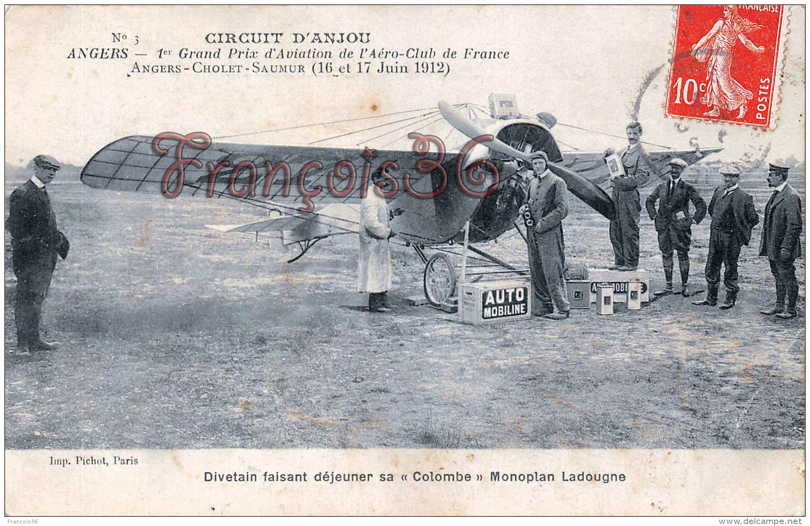 (49) Maine Et Loire ANGERS - Circuit D'Anjou Aviation Aero Club 1912 : Pilote Divetain Monoplan Ladougne - Automobiline - Angers